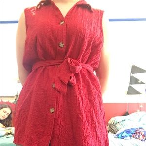 long red button up collared tee
